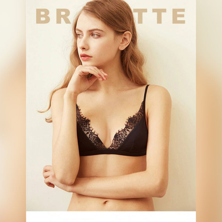 New bralette Thin Seamless Bras For Women Soft Satin Bra Comfortable Female Wireless Lace Bra Small Size Black Color 