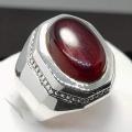 Dark Red Mens Aqeeq Ring 925 Sterling Silver Ring. 