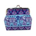 Women Elephant Print Kiss Lock Small Coin Purse Clutch Handbag. 
