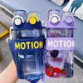 Imported Original Water Bottle Motion Bpa-Free Acrylic Water Bottle Perfect For School Kids And Active Females Customizable Sipper And 550ml Capacity Vibrant Colors And Playful Patterns Double Drinking Nozzle Design With Straw Moveable Transparent Caps. 