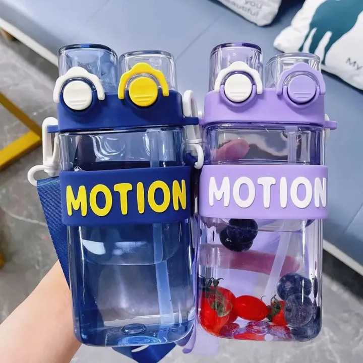Imported Original Water Bottle Motion Bpa-Free Acrylic Water Bottle Perfect For School Kids And Active Females Customizable Sipper And 550ml Capacity Vibrant Colors And Playful Patterns Double Drinking Nozzle Design With Straw Moveable Transparent Caps
