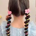 Rainbow Hair Rope Phone Scrunchies Korean Style Girls Phone Cord Spiral Hair Tie High Elastic Ponytail Rope Hair Accessories. 