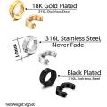 Non-Piercing Clip Earrings Black/Silver/Gold Color Ear Cuff  Stainless Steel Stud Earrings. 