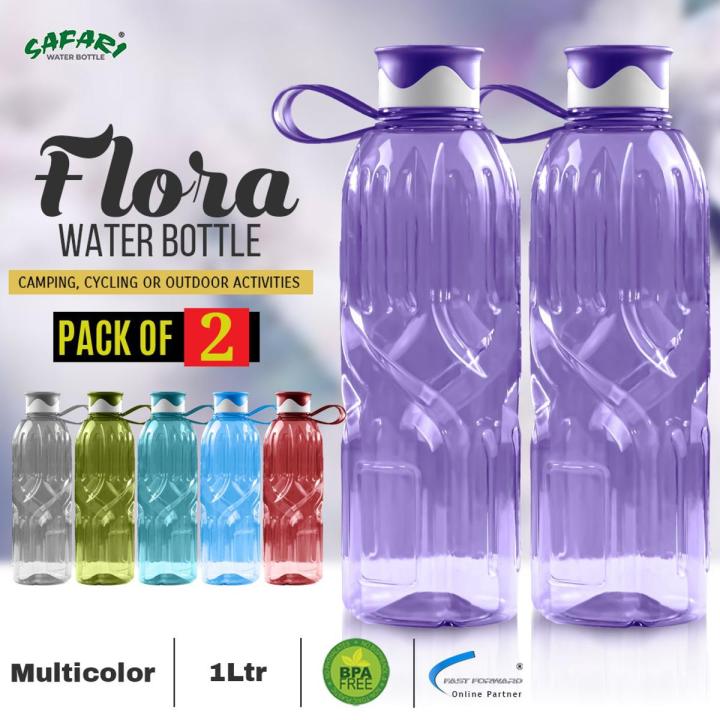 Flora Water Bottle's Two-Color Waves Design Cap and Strong Plastic Handle - 1 Liter Capacity, BPA-Free, and Features Excellent Vertical Waves Textured Design
