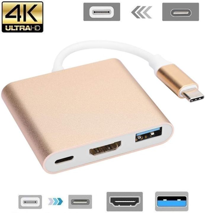 Sounce 3 In 1 Type C USB 3.1 To USB-C 4K HDMI USB 3.0 Adapter Hub Type-C Multiport AV Converter  Any HDMI Monitor Like TV, Projector 4K HDMI Output USB 3.0 & USB C 100W Fasting Charging for MacBook/Mac Pro Air iPad Pro & More USB-C Port Device - Rose Gold