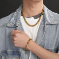 Douyin Internet celebrity with the same style of dropshipping European and American fashion simple electroplating encrypted titanium steel men's bracelet necklace. 