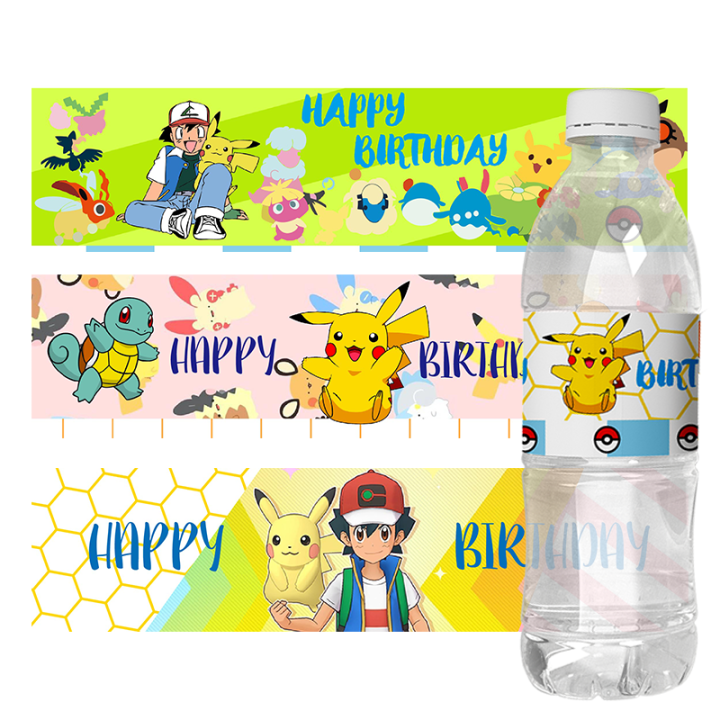 24pcs Pokemon Birthday Favours Water Bottle Labels Pikachu Candy Wrapper Stickers Kids Baby Shower Party Decorations