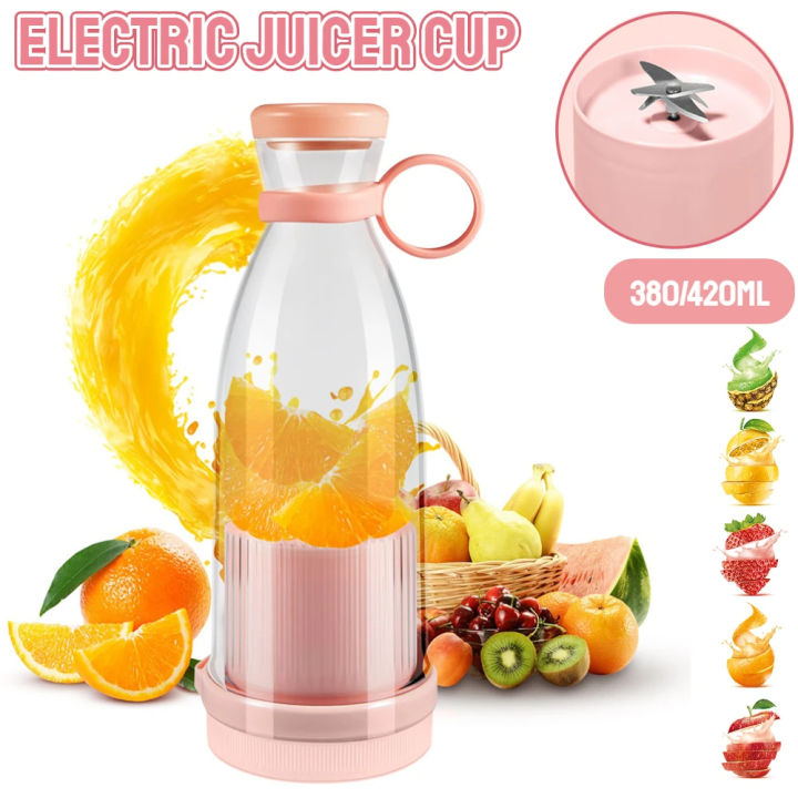 Electric Fruit Juicer Cup 420ml USB Rechargeable Portable Blender Juice