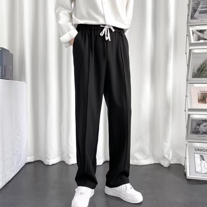 Autumn New Mop Pants Men's Korean Style Draping Suit Pants Wide Leg Pants Straight Loose Retro Pu Handsome Trousers Men