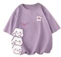 Purple 3 Cute Cats Beautiful Half Sleeves T Shirts For Girls & Women's Cotton Jersey Fabric For Summer Wear. 