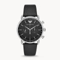 Emporio Armani Wrist Watch For Men Chronograph Quartz Leather Strap Black Dial 43mm Watch AR11143. 