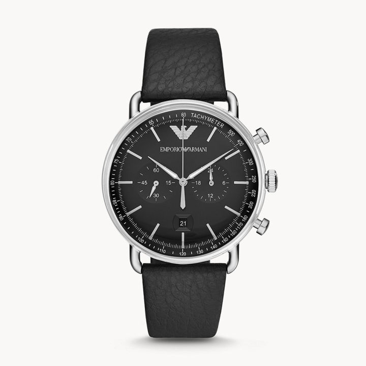 Emporio Armani Wrist Watch For Men Chronograph Quartz Leather Strap Black Dial 43mm Watch AR11143