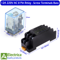 1 pair of 8 Pin 12A Coil 220V AC Relay and 8 Screw Terminals Base 220v AC Contact DPDT General Purpose Relay 8 pins double pole double through relay by Electrica. 