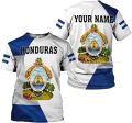 New Honduras Flag T- Shirt 3D Men And Women's Street Comfortable Sports Custom Name Round Neck Short Sleeve Top. 