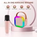 K12 Wireless Mic With Speaker - Single / Double RGB 7 Colour Dancing Light Karaoke Mic With Portable Bluetooth Microphone For Recording With Speaker For Music - 3 in 1 USB / AUX / SD Card Slot Karaoke Handheld Microphone - Black, Blue & Pink Colours. 