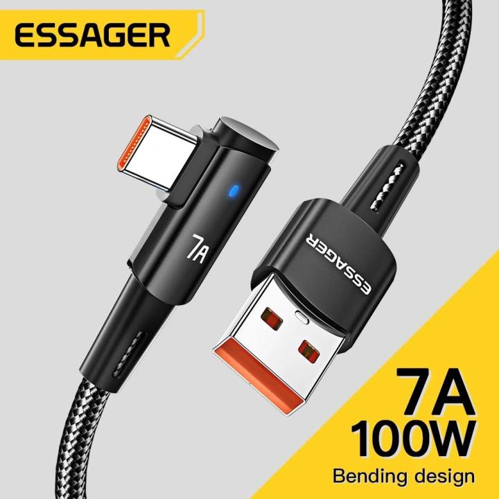 Essager Multi Protocol Compatibility 7A USB Type C Cable 90 Degree For OPPO Fast Charing Honor Huawei Oneplus Realme Angled Charger Data Wire