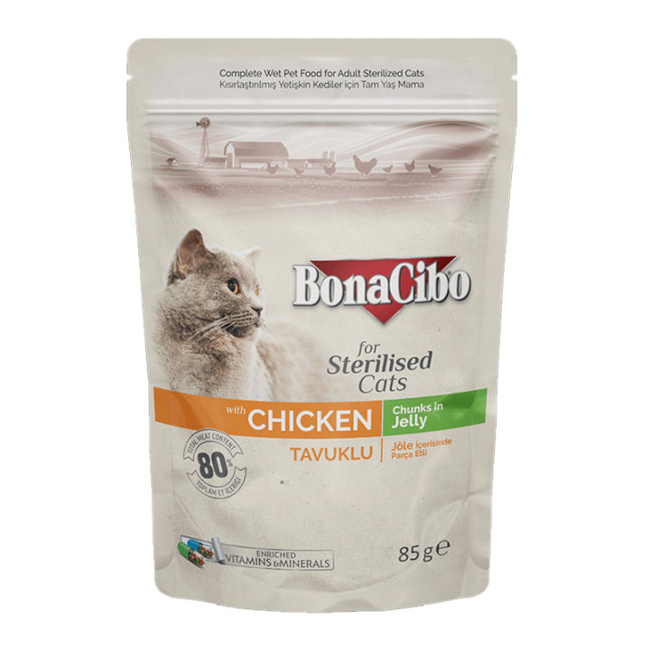 Bonacibo Adult Cat Sterilised Chicken - Chunks in Jelly 85 g Pouch