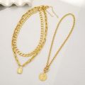 Lady Neck Jewelry Golden Luster Thick Hollow Chain Lock Pendant Necklace Exaggerated Hip Hop Style Club Jewelry for Women Necklace Set. 