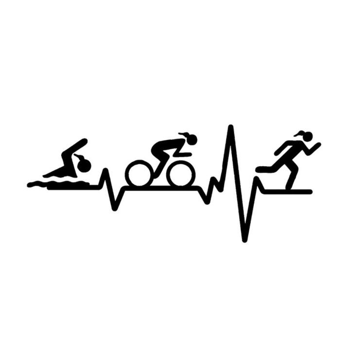 Creativity LHEART BEAT LINE Triathlon Swim Girl Runner Bicycle Decor Car Sticker Accessories Vinyl 14.7*5.9CM