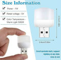 Portable Mini USB LED Night Light Bulb - White & Warm Light for Night Studying, Camping - Compatible with Laptop, Power Bank, and All USB Ports. 