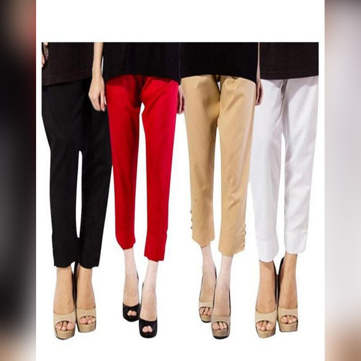 Pack Of 3 Multicolour Cotton Trouser For Women