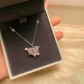Heart Pendant Pink Crystal Necklace For Women Girl Elegant and Sweet Punk Party Jewelry Clavicle Chain. 