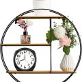 Round Wall Floating Shelves, Circle Shelf 3 Tier Made from Metal and Bamboo, Decorative Wall Shelves, Super Easy Install, Black. 
