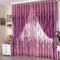 Peony Pattern Voile Curtains Window Tulle Sheer Curtain Purple For Home Decor. 