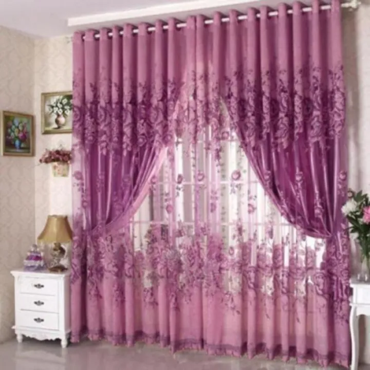 Peony%20Pattern%20Voile%20Curtains%20Window%20Tulle%20Sheer%20Curtain%20Purple%20For%20Home%20Decor%20-%20Image%202