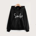 New Black Smile Printed Hoodie Zipper For Girls and Women. 