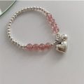 【beauty code】QMCOCO Korean Silver Color Strawberry Crystal Bracelet New IINS Style Pink Round Beads Bracelet For Women Birthday Party Gift. 