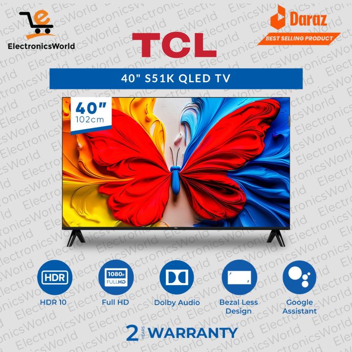 TCL QLED TV 40 " (New 2025 Latest Model) | Model 40S51K Android (Google) TV | Bezel-Less | HDR 10 | Dolby Audio | 2 Years Parts & Panel Warranty