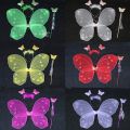 3 Pcs/ Set Kids Children Costume Cosplay Angel Wings Magic Wand Prop Girls Butterfly Fairy Wings Costume. 