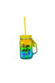 Chromatic Mason Jars for Beverage : 450ml Mason Jars with Colorful Straws and Metallic Lids - Ideal for Juices, Fizzy Drinks, and Mocktails. 