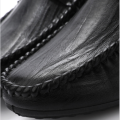 Men's Casual Leather Shoes Formal Low-cut Loafers  Slip-ons Moccasins flat borjan Black. 