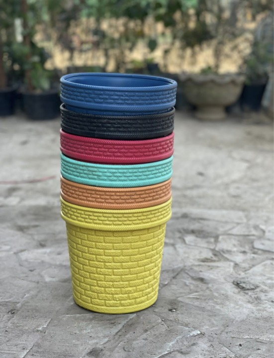 Colorful Unbreakable Fiber Plastic Pots 9inch 3D Design For plants and