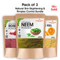 Pack of 3 - Neem Leaves Powder + Rose Flower Powder / Gulab Powder + Orange Peel Powder. 