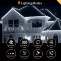 ANSIO® Outdoor Christmas Lights 320 LED 11m/35ft Icicle Lights Outdoor & Indoor Cool White Decorations String Fairy Outside Lights with Timer for Xmas Garden Bedroom & Party|Mains Powered Green Cable. 