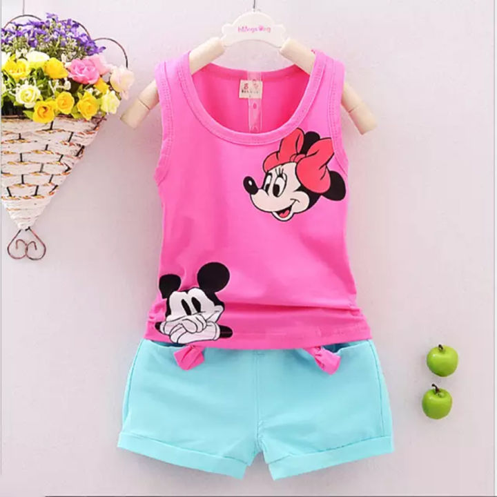 T-shirts Sando And Short Pants For kids Baby Girls Round Neck Short Sleeves Tee Top's Clothes Sets Dresses Outfit