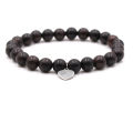 Natural Wood Black Sandalwood Buddhist Wood Prayer Beaded Knot Heart Black Ebony Unisex Men Bracelet & Bangle. 