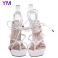 New Summer Lace Up Design Women Sandals PU Ankle Cross Strap Sandals 10CM High Heels Ladies Sandals Open Toe Shoes. 