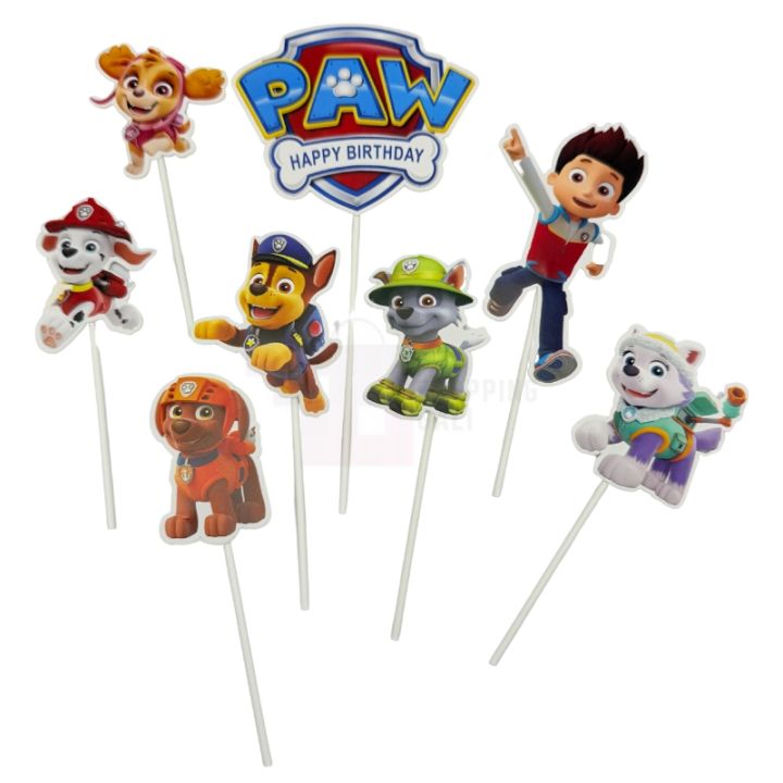 Paw Patrol Theme Cake Toppers - Cake Toppers - Blue Colors - Boys Theme - Pack Of 8 Cake Toppers