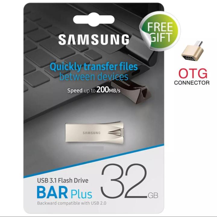 SAMSUNG Bar Plus USB 3.1 Flash Drive 32GB with FREE OTG - Silver
