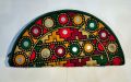 Traditional Half Moon Shaped Clutch Purse Size 9x5 Inches Hand Made Embroided Mirror Work Pakistani Sindhi Handicraft for Females. 