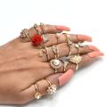 vintage 15 pcs finger ring for girls golden. 