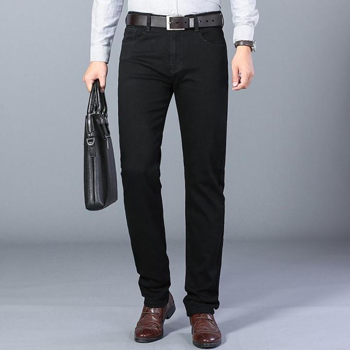 2021 Winter Men's Jeans Stretch Casual Straight Thick Denim Flannel Jeans Soft Pant Trousers Size 28-38