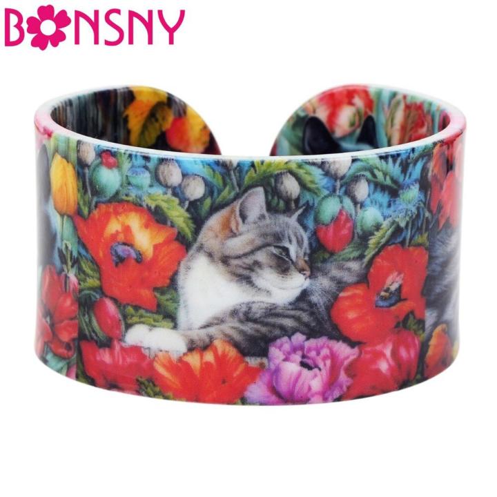 【Hengli jewelry story】Bonsny Plastic Elegant Kitten Bangles Bracelets Fashion Craft Jewelry For Women Girl Accessories Wholesale