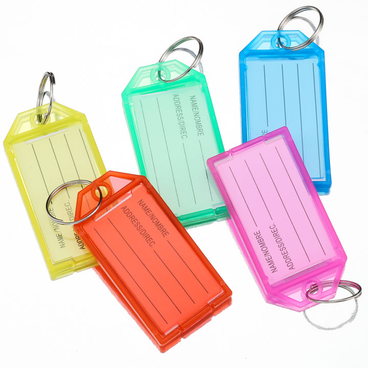 10pcs Plastic Key Tags with Flap Label Window Strong Split Ring for DIY ID Keychain Luggage Backpack Car Keys Identification Tag