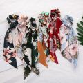 2pc Fashion Flower Print Hair Scarf Bow Scrunchies Ponytail Headband for Women Hair Accessories Bowknot Elastic Hair Rope Hairbands. 