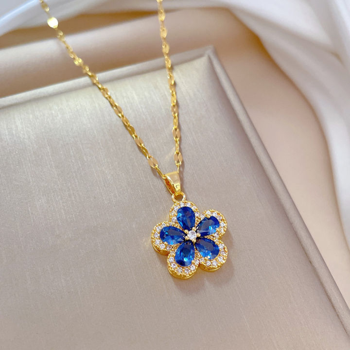 Elegant%202pcs%20Ladies%20Stainless%20Steel%20Flower%20Pendant%20Necklace%20Earring%20Set%20Suitable%20for%20Girls%20Stainless%20Steel%20Versatile%20Jewelry%20Accessories%20-%20Image%203